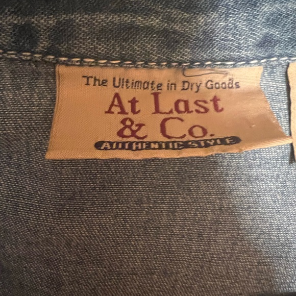 Vintage Denim Calico Short Sleeve Mock Layer Twofer Button Up Shirt Size 22/24 - Picture 11 of 13